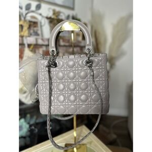 RARE Christian Dior Lady Dior Medium Ruffle Zip Gray Cannage Lambskin Silver